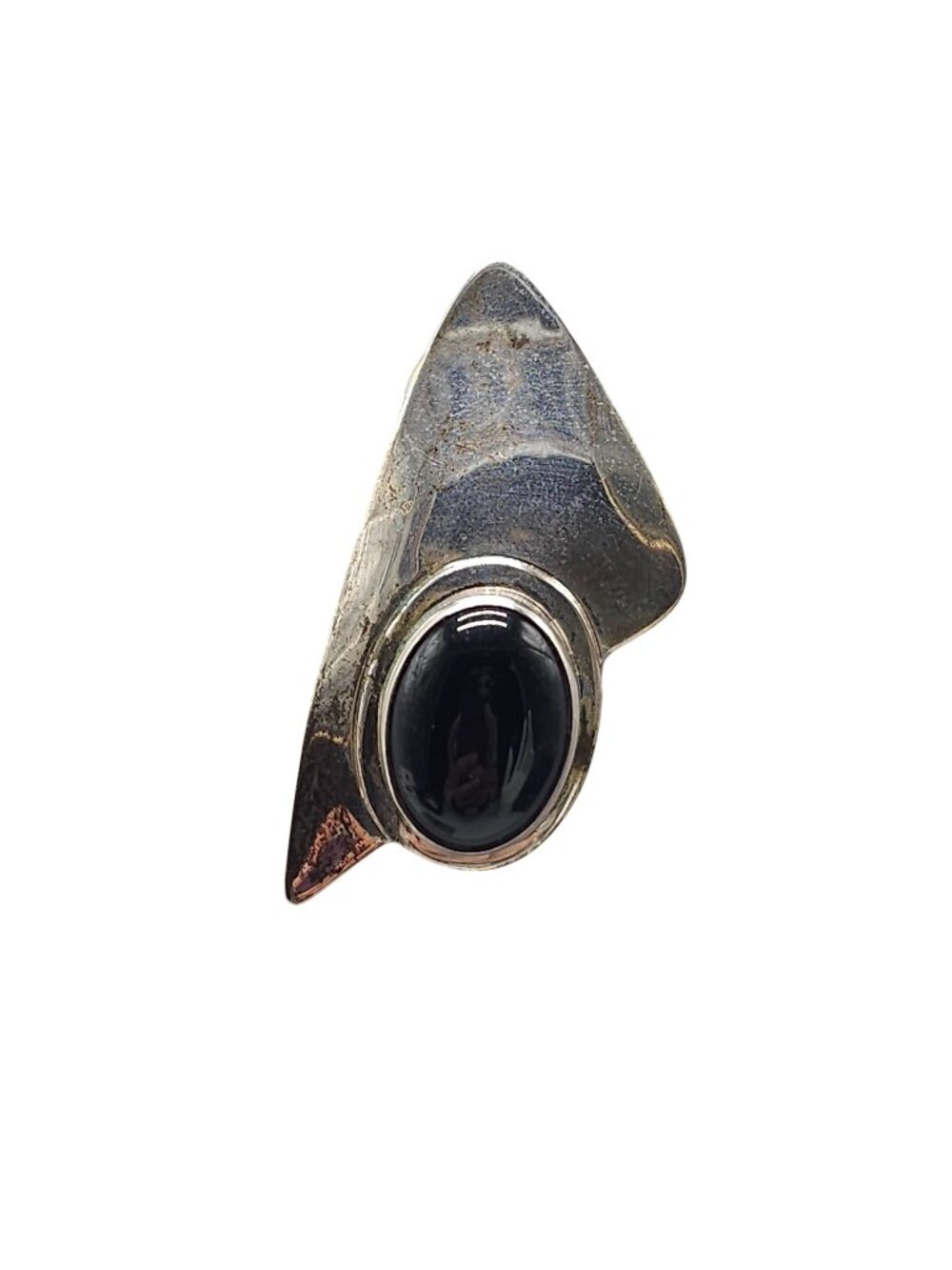 Lee Yazzie Sterling Silver Abstract Post (1) Earring With Black Onyx Oval Stone